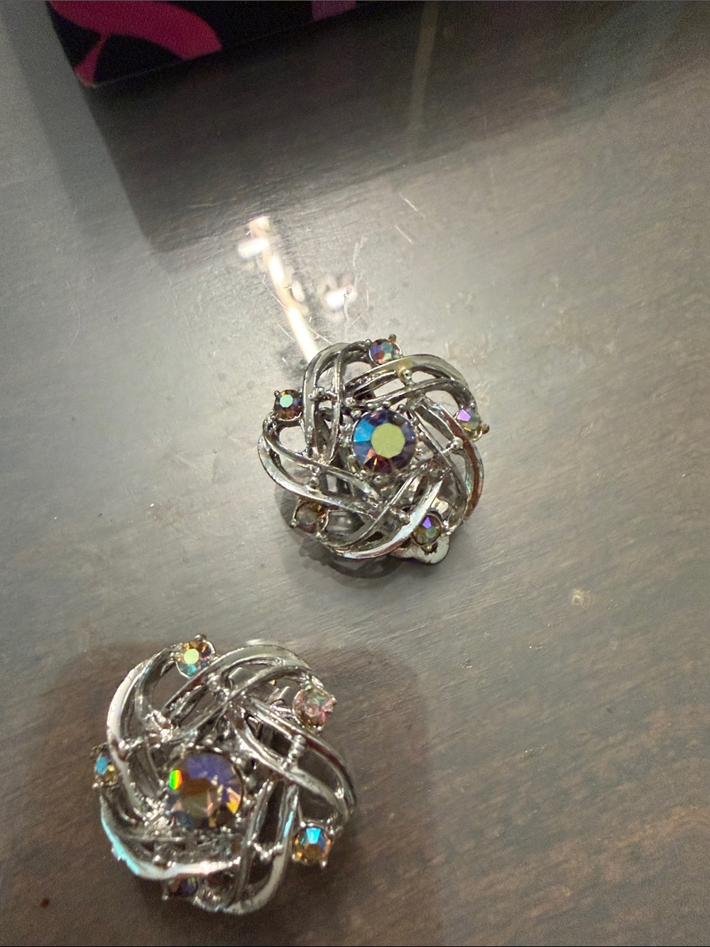 Aurora Crystal Knot Stud Earrings - Silver Tone vintage